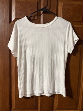 Women’s White Short Sleeve Knit Tee - Classic Ribbed Texture